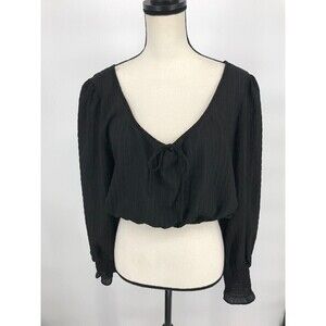 WAYF Where Are You From Women's Size XL Black Balloon Sleeve‎ Cropped Blouse